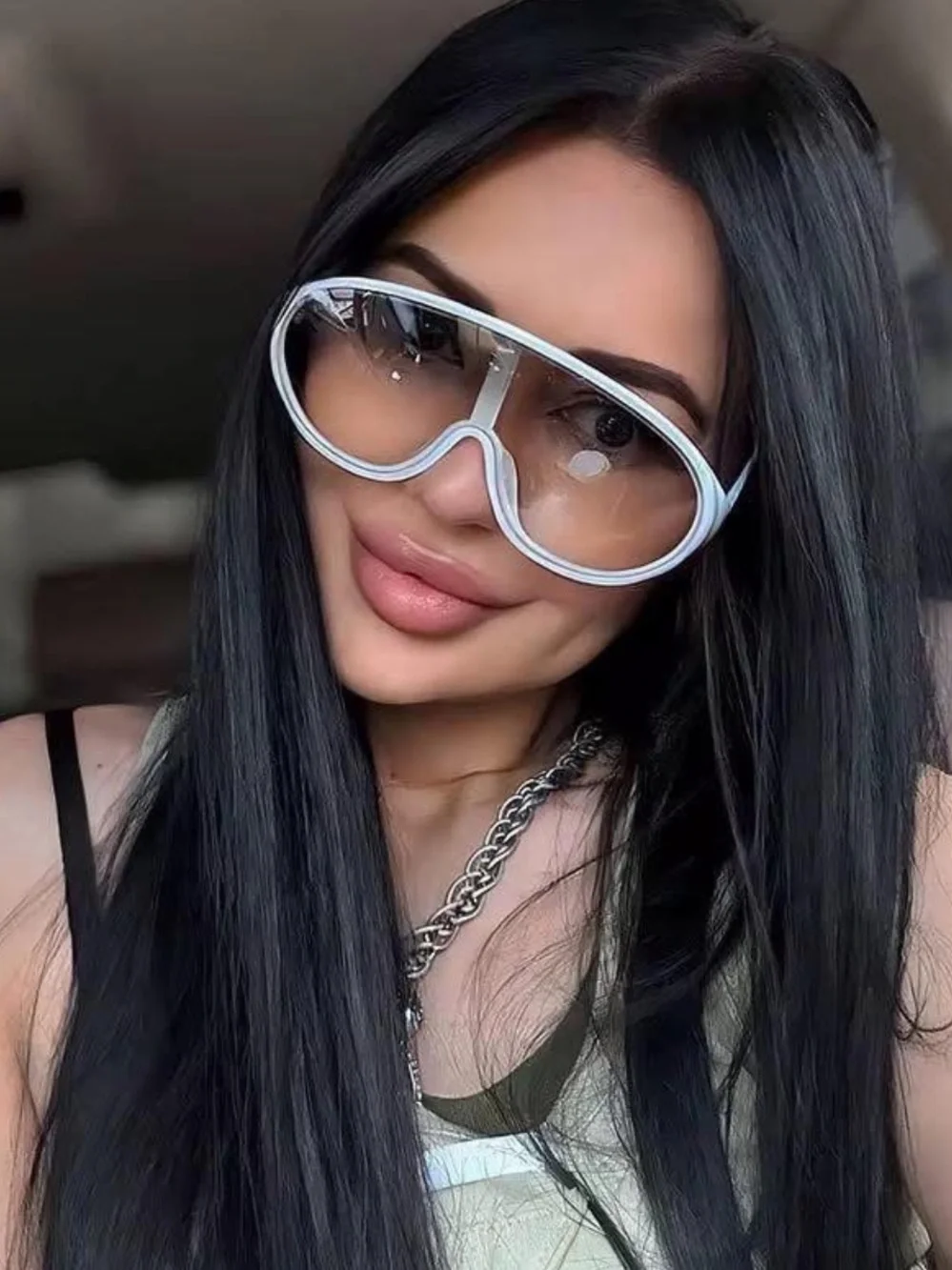 White Oversized Shield Sunglasses - Women Accessories